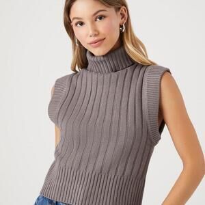 Forever 21 Sweater-Knit Turtleneck Top in Gray